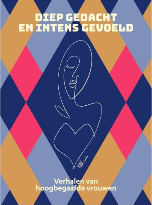 De cover van het boek Diep gedacht en intens gevoeld, met een lijntekening van een vrouw.
